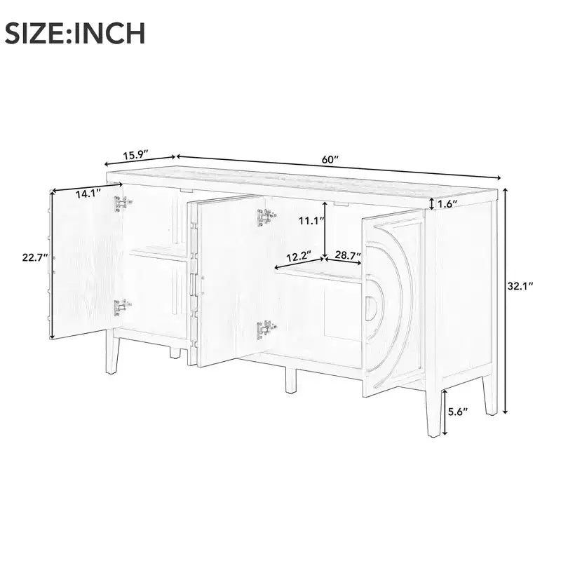 Retro-Sideboard mit kreisförmigem Rillendesign, runde Metall-Türgriffe