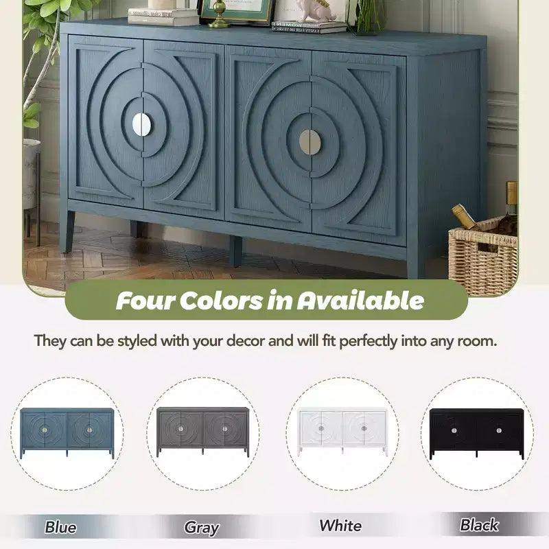 Retro-Sideboard mit kreisförmigem Rillendesign, runde Metall-Türgriffe
