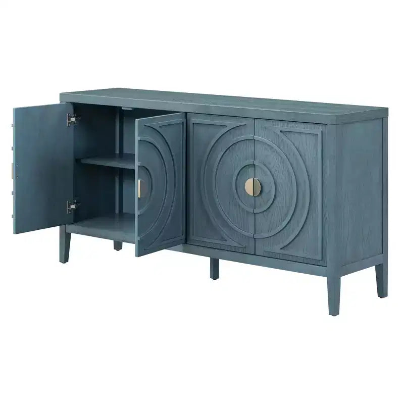 Retro-Sideboard mit kreisförmigem Rillendesign, runde Metall-Türgriffe