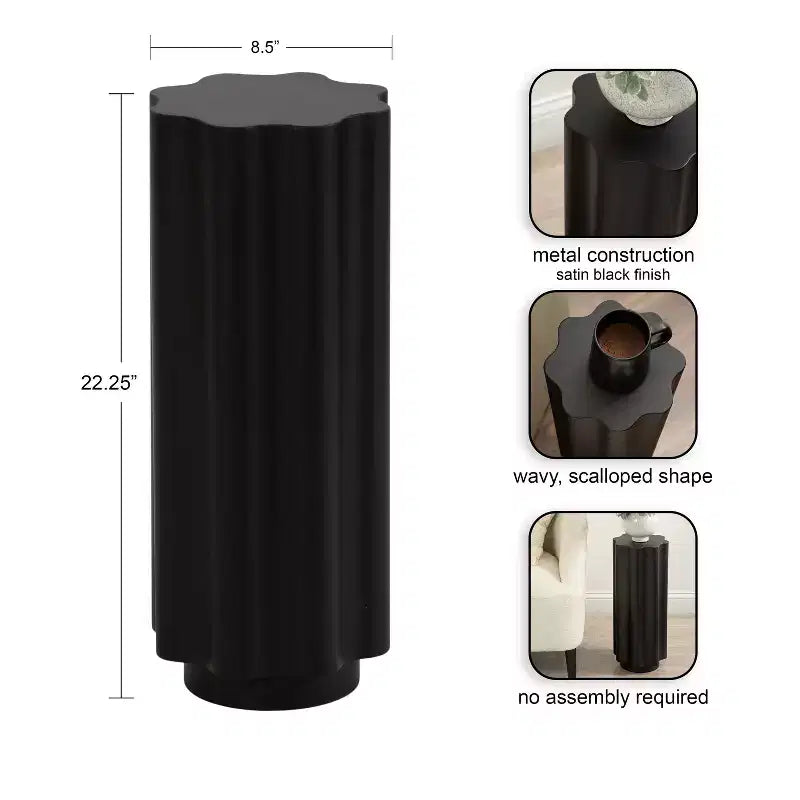 Wavy Drink Table Metal, 9x9x22, Black