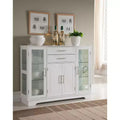 Kings Brand Furniture Santi 4-Door Kitchen Storage Buffet Display Cabinet with Glass Doors, White