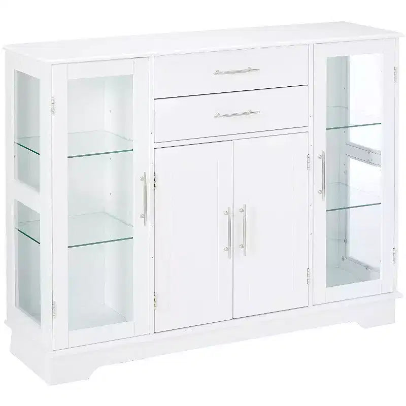 4-türiger Küchenaufbewahrungs-Buffetschrank mit Glastüren, Weiß