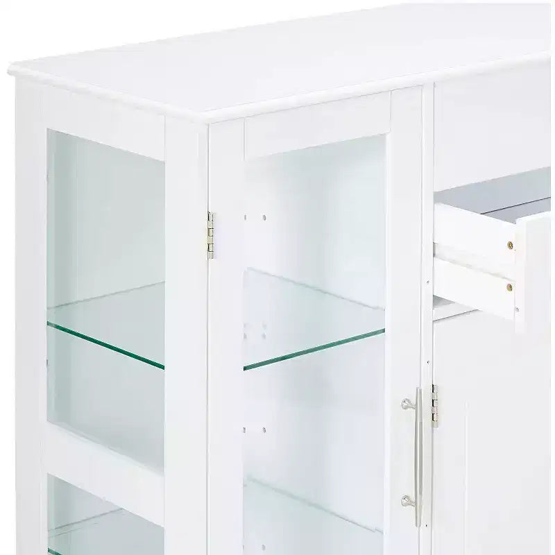 Buffet de cuisine à 4 portes avec portes vitrées, blanc