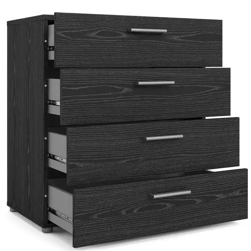 Kommode mit 4 Schubladen, schwarze Holzmaserung
