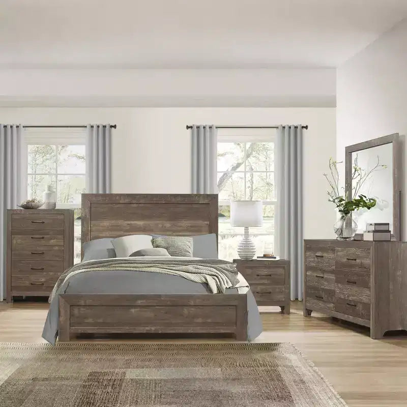 GDFStudio Geoffrey Rustic Brown Full-Size Wooden Panel Bed