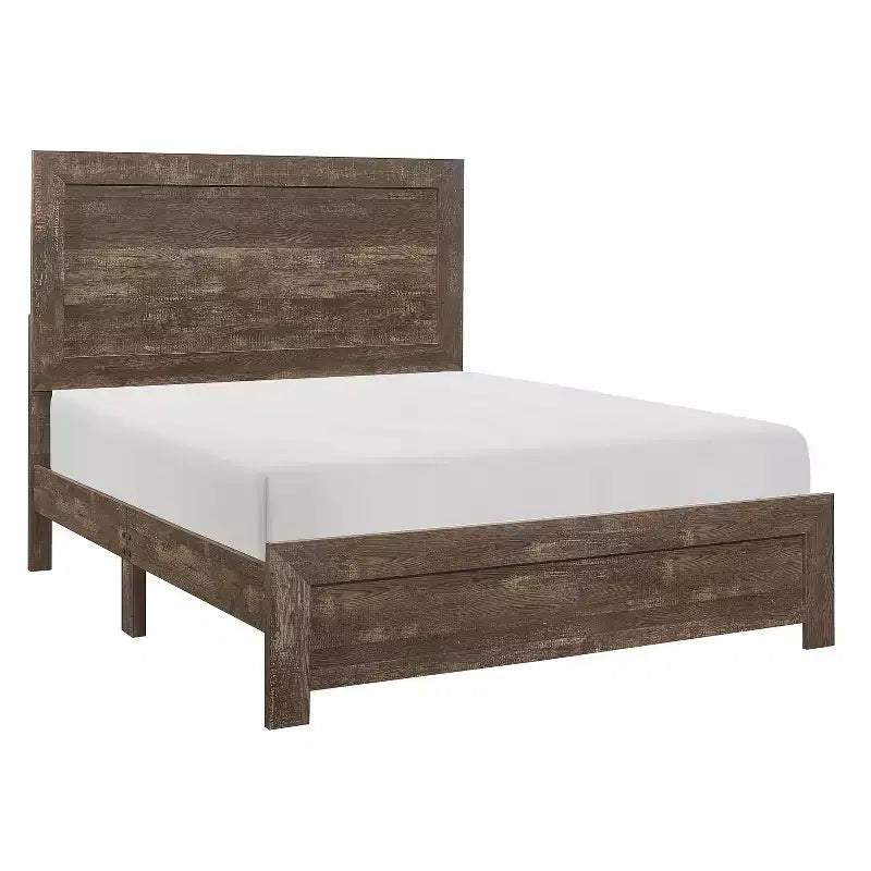 Rustikales braunes Vollholz-Bett mit Paneelen, Doppelbettgröße