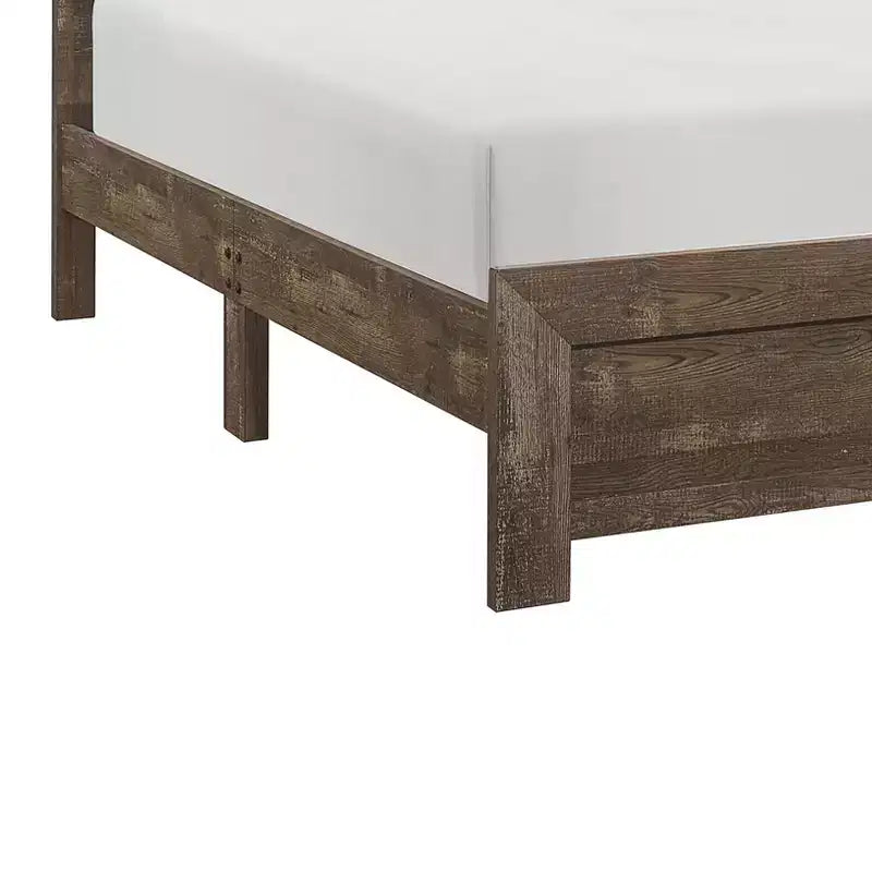Rustikales braunes Vollholz-Bett mit Paneelen, Doppelbettgröße