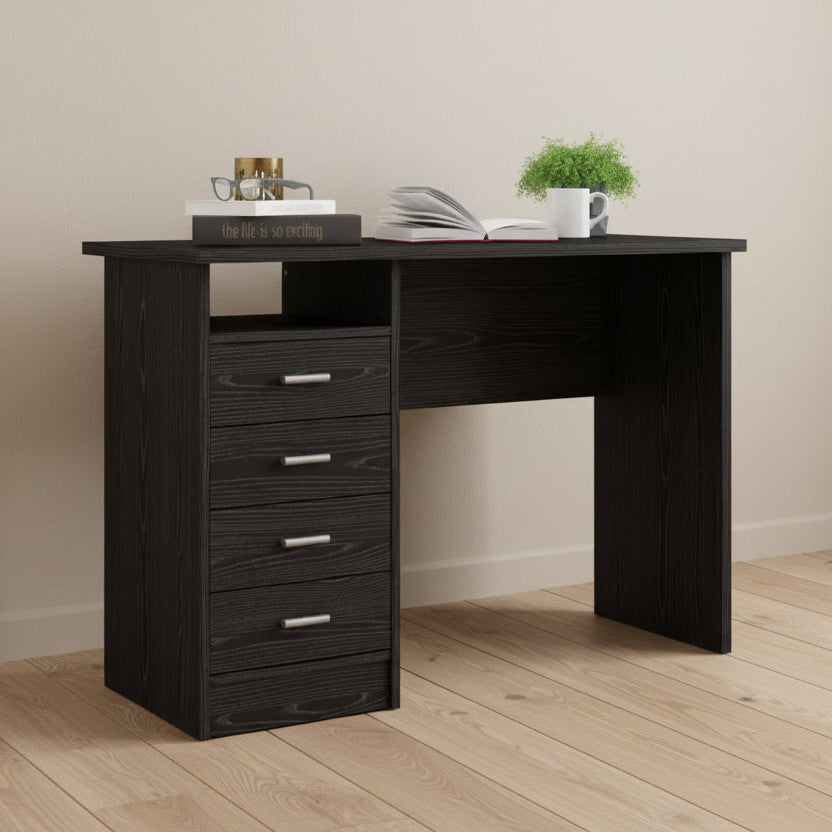 Desk with 4 Drawers Black Woodgrain