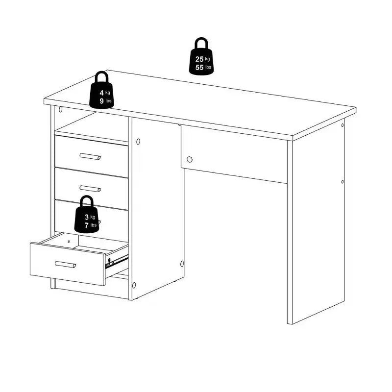 Scrivania con 4 cassetti effetto legno nero