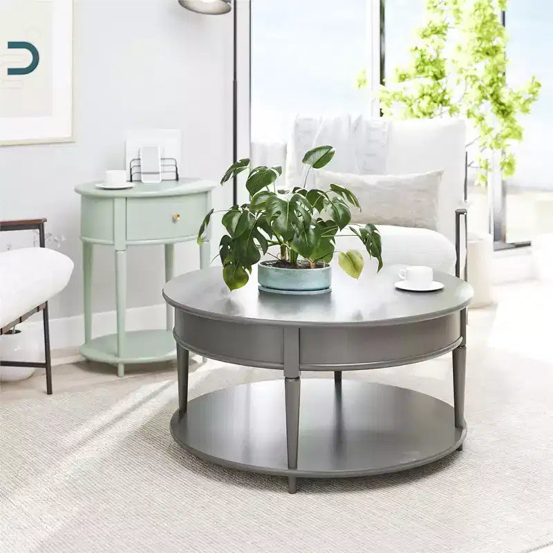 Round Two-Shelf Coffee Table, Gray
