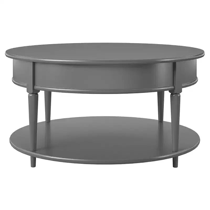 Round Two-Shelf Coffee Table, Gray
