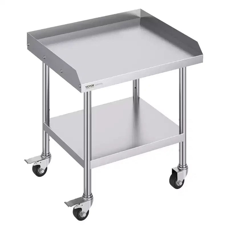 VEVOR Stainless Steel Work Table, 24 x 28 x 30 Inch Commercial Food Prep Worktable with 4 Wheels,Casters,3-Sided Backsplash HeavyDuty Prep Worktable
