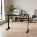 Mesa de costura portátil plegable con patas de acero, negra