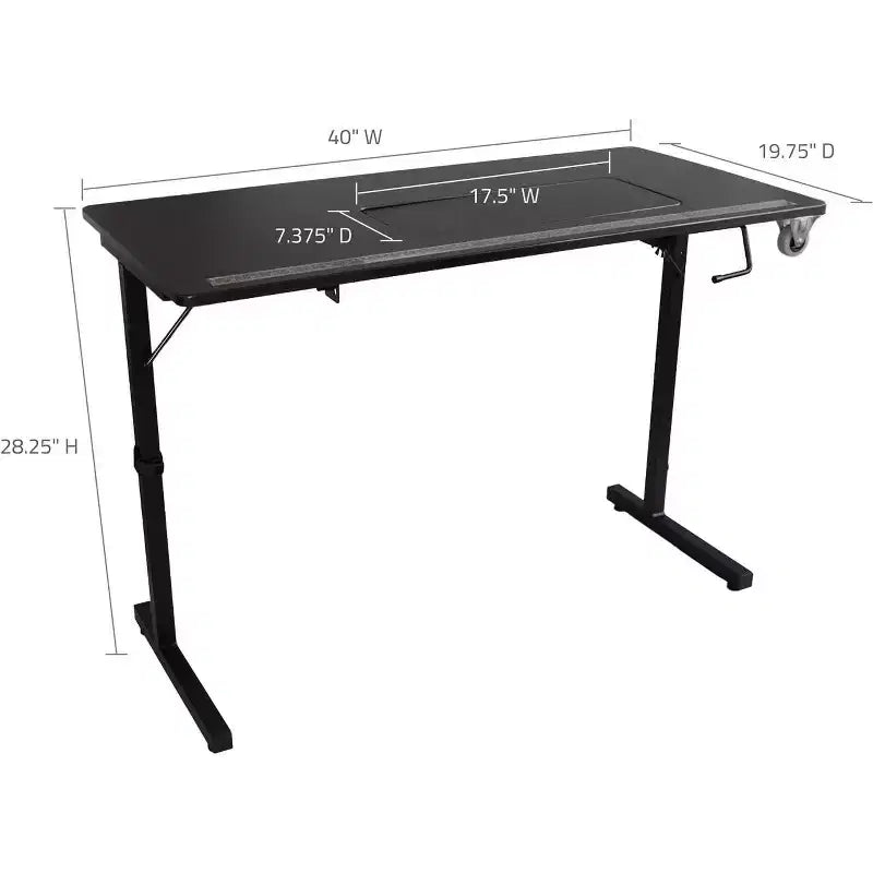 Mesa de costura portátil plegable con patas de acero, negra
