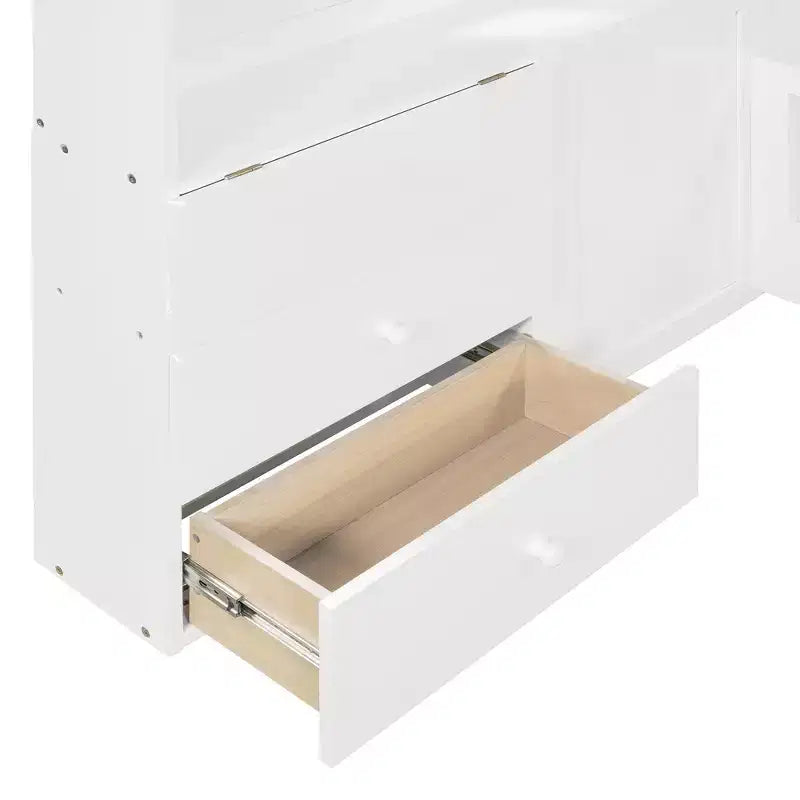 Tweepersoons/volledig huisbed met raam platformbedframe, nachtladen, planken, stopcontacten en USB-poort, wit