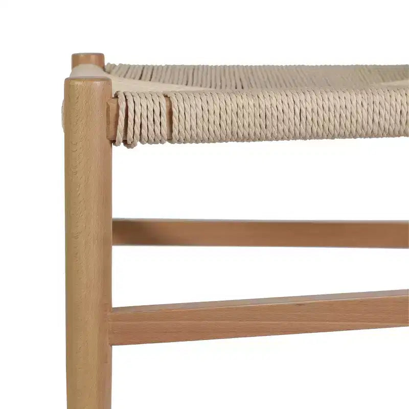 Stapelbare eetkamerstoel met Y-rugontwerp, massief houten frame, gevlochten kraftpapier touwzitting