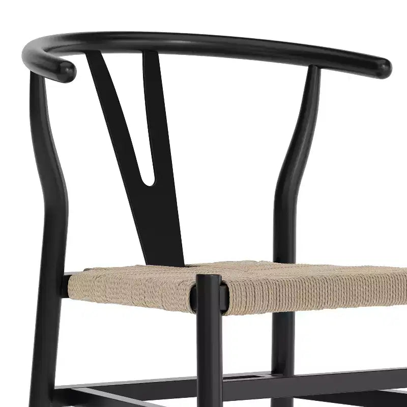 Stapelbare eetkamerstoel met Y-rugontwerp, massief houten frame, gevlochten kraftpapier touwzitting
