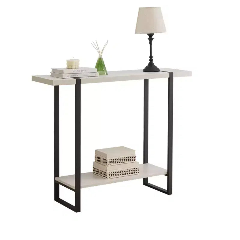 Mesa consola con estantes, mesa moderna de metal y madera para sofá, sala, entrada, pasillo
