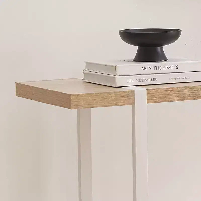 Mesa consola con estantes, mesa moderna de metal y madera para sofá, sala, entrada, pasillo
