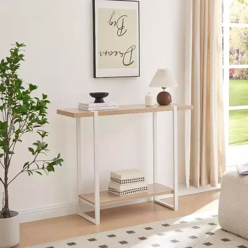 Kings Brand Furniture Console Table with Shelves - Modern Metal Wood Sofa Table for Living Room, Entryway, Hallway, Foyer