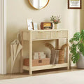 35" Modern Console Table with Storage, Narrow Hallway Table with Fluted Panel Drawers and Shelf, Natural