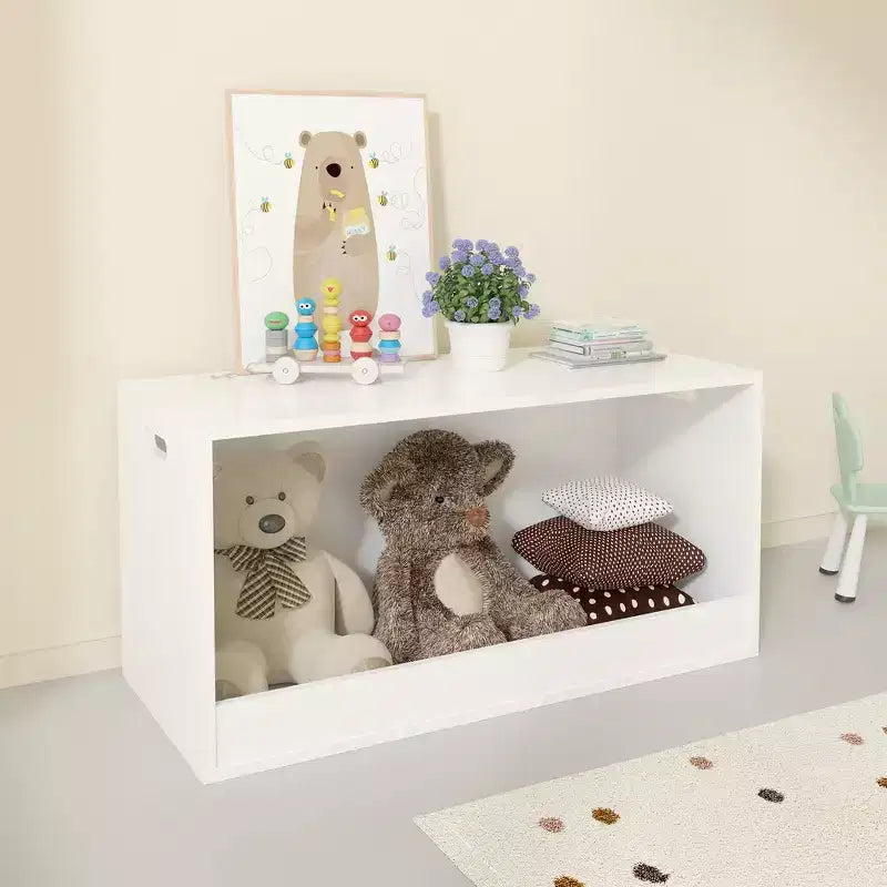 Offene Spielzeug-Aufbewahrungsbox für Kinder, Holz-Organizer-Behälter, großer Stauraum, Weiß