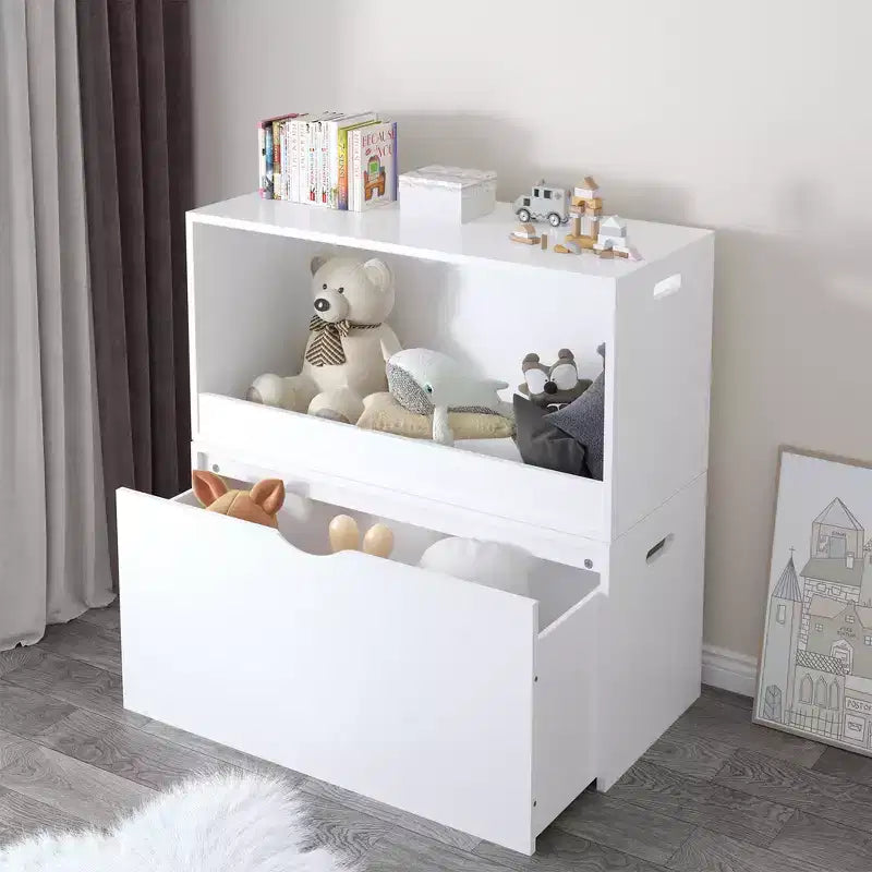 Offene Spielzeug-Aufbewahrungsbox für Kinder, Holz-Organizer-Behälter, großer Stauraum, Weiß