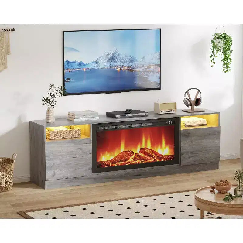 Moderner TV-Ständer mit LED-Beleuchtung, Aufbewahrungsschränken und Regalen
