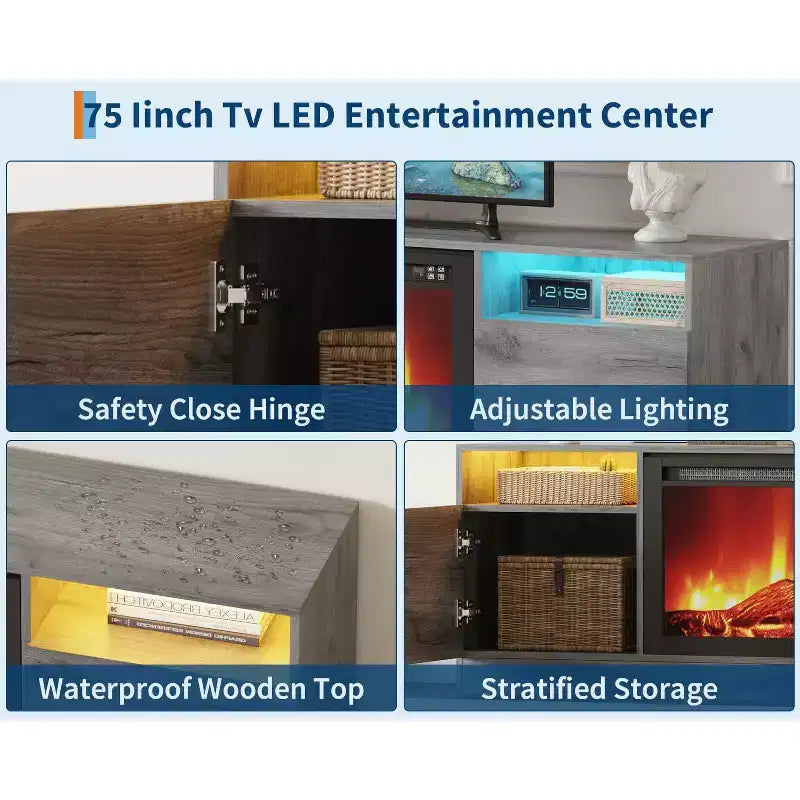 Moderner TV-Ständer mit LED-Beleuchtung, Aufbewahrungsschränken und Regalen