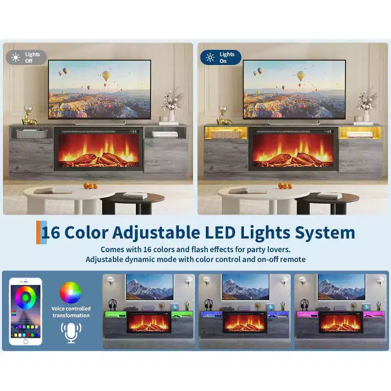 Moderner TV-Ständer mit LED-Beleuchtung, Aufbewahrungsschränken und Regalen