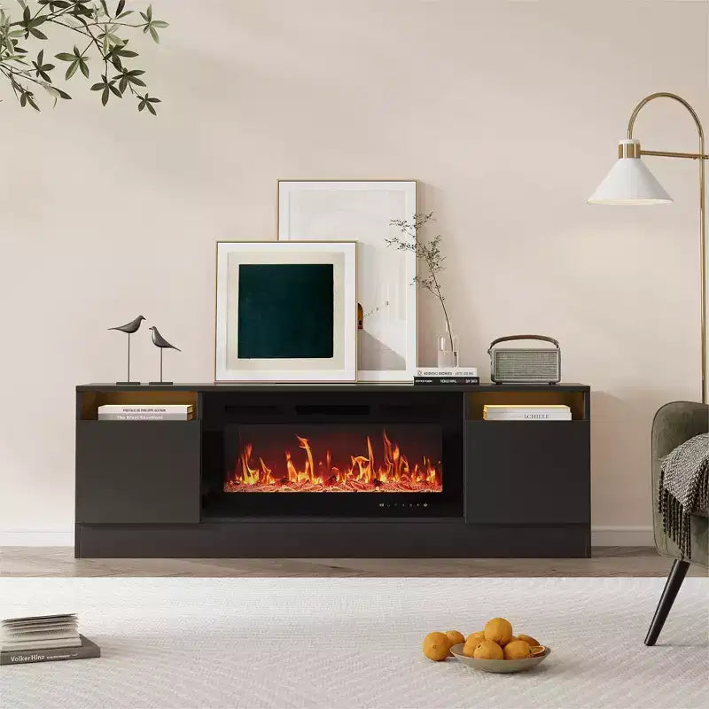 Modern TV Stand with LED Lighting, Storage Cabinets and Shelves