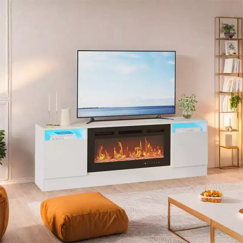 Moderner TV-Ständer mit LED-Beleuchtung, Aufbewahrungsschränken und Regalen