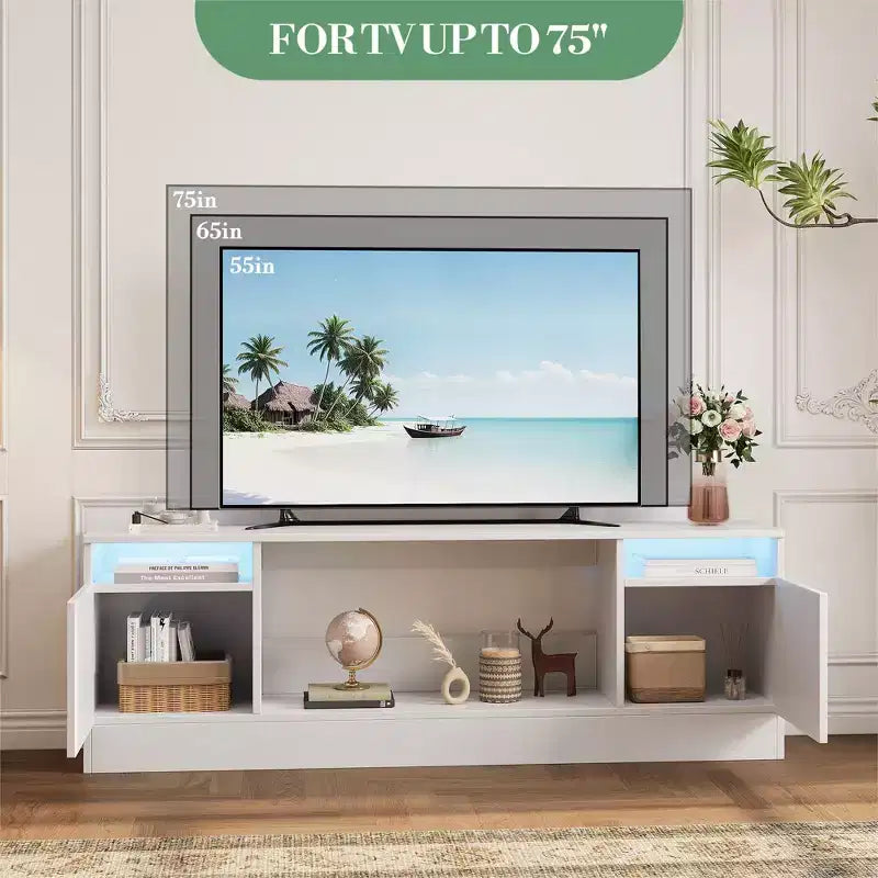 Moderner TV-Ständer mit LED-Beleuchtung, Aufbewahrungsschränken und Regalen