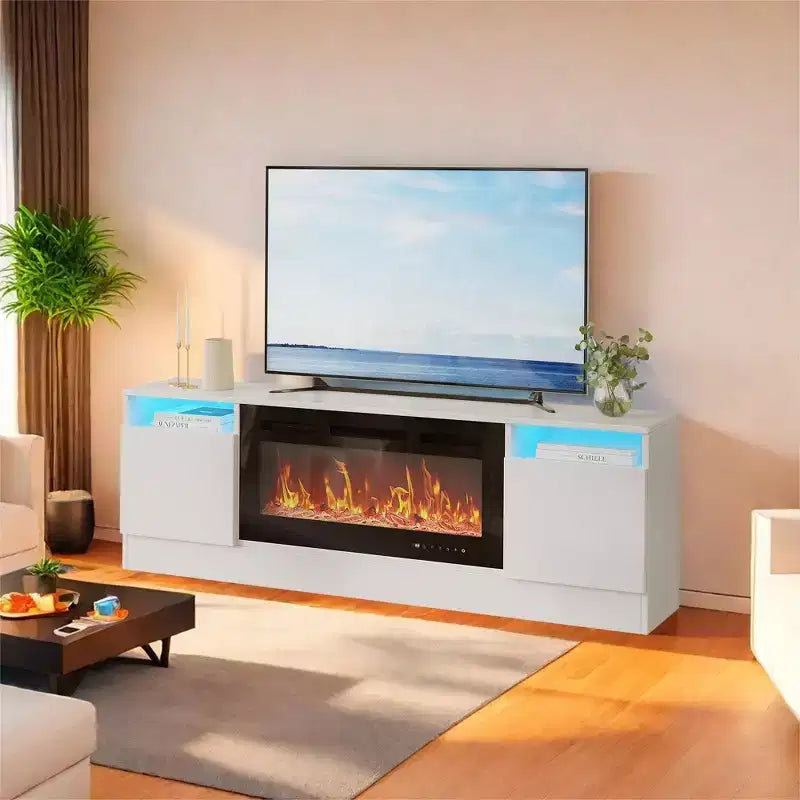 Moderner TV-Ständer mit LED-Beleuchtung, Aufbewahrungsschränken und Regalen
