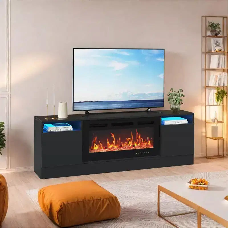Moderner TV-Ständer mit LED-Beleuchtung, Aufbewahrungsschränken und Regalen