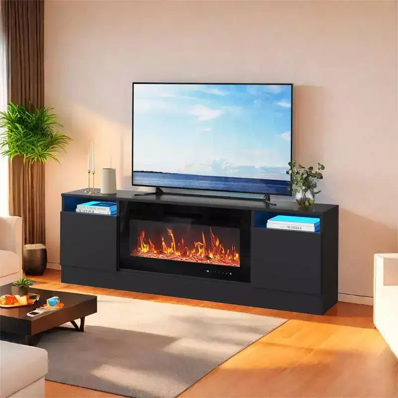 Moderner TV-Ständer mit LED-Beleuchtung, Aufbewahrungsschränken und Regalen