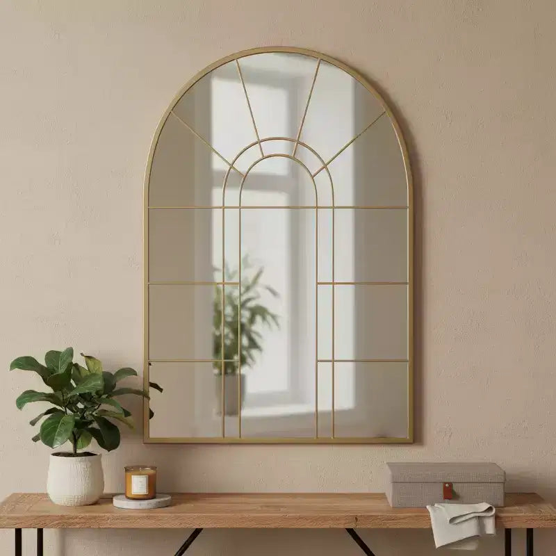 41" Black Metal Arch Window Pane Framed Accent Mirror