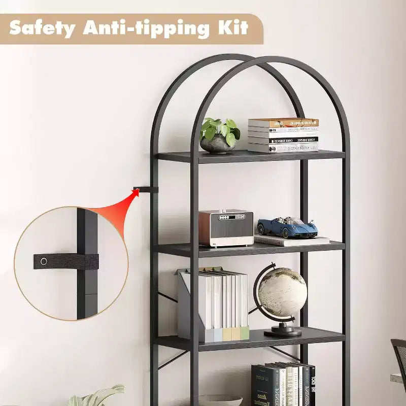 5-Tier Open Arched Bookshelf, Modern Bookcase Storage Shelves with Metal Frame, Freestanding Display Rack for Bedroom Living Room Home Office