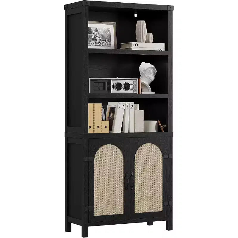 Bookshelf and Bookcase with Doors, 71 in Tall Bookshelf with Storage Cabinets for Home Office