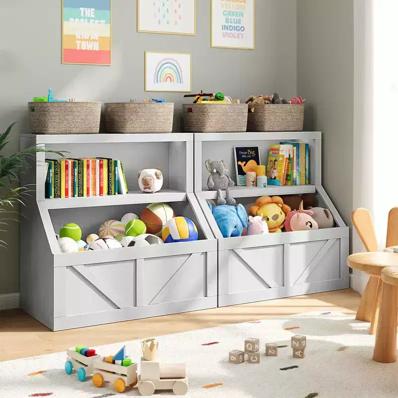 Kids Bookshelf, Storage Organizer Cabinet with Anti-Tipping Device, Waterproof Toddler Organizer Box for Nursery, Playroom, Bedroom, Hallway