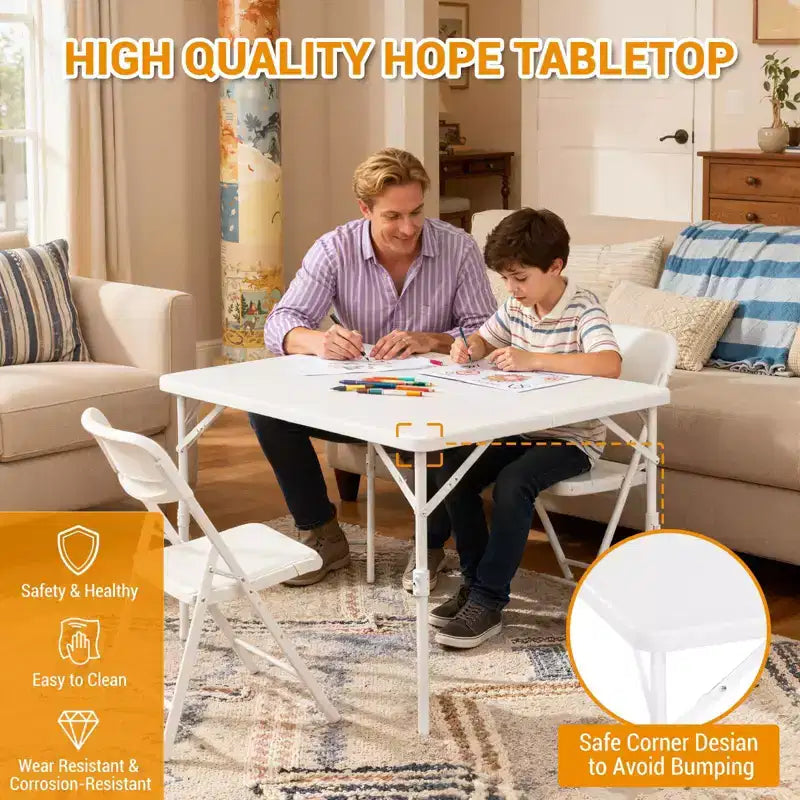 34 Zoll quadratischer Klapptisch, multifunktionaler tragbarer faltbarer Kartentisch mit Tragegriff für Innen- und Außenbereich, Camping, Kunststoff-Tischplatte