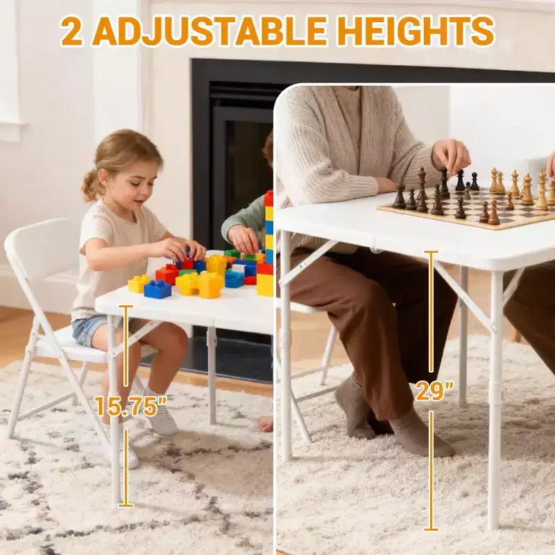 Table pliante carrée 34 pouces, table pliante multifonctionnelle portable avec poignée de transport pour usage intérieur et extérieur, plateau en plastique