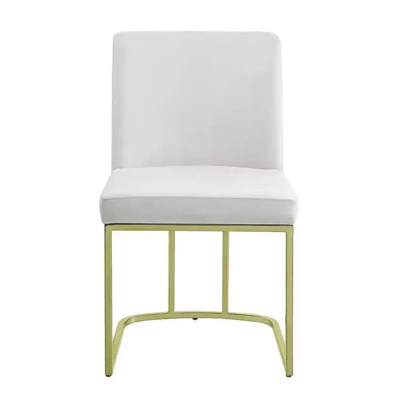 Set di 2 sedie da pranzo laterali da 24 pollici, velluto morbido bianco sporco, base in metallo dorato