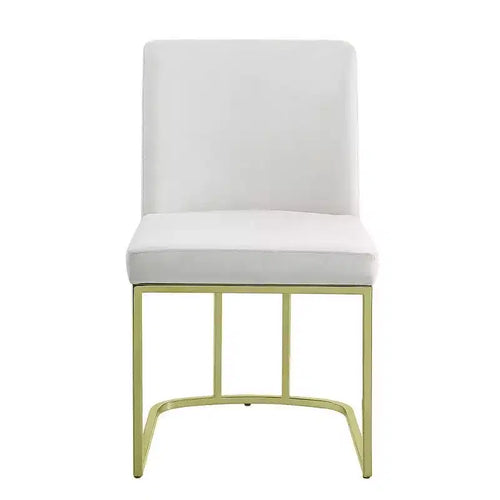 Ensemble de 2 chaises de salle à manger latérales 24 pouces, velours doux blanc cassé, base en métal doré