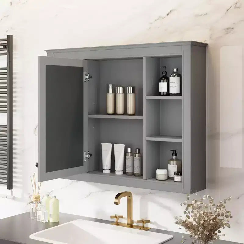 Specchio da bagno con armadietto da parete e spazio contenitivo