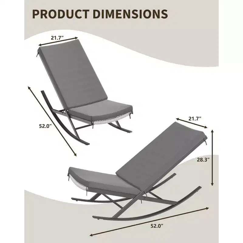 2er-Set Schaukelstühle für draußen, Patio-Stühle, Schaukelstühle, Outdoor-Lounge-Rattanstuhl mit Kissen für Veranda und Garten