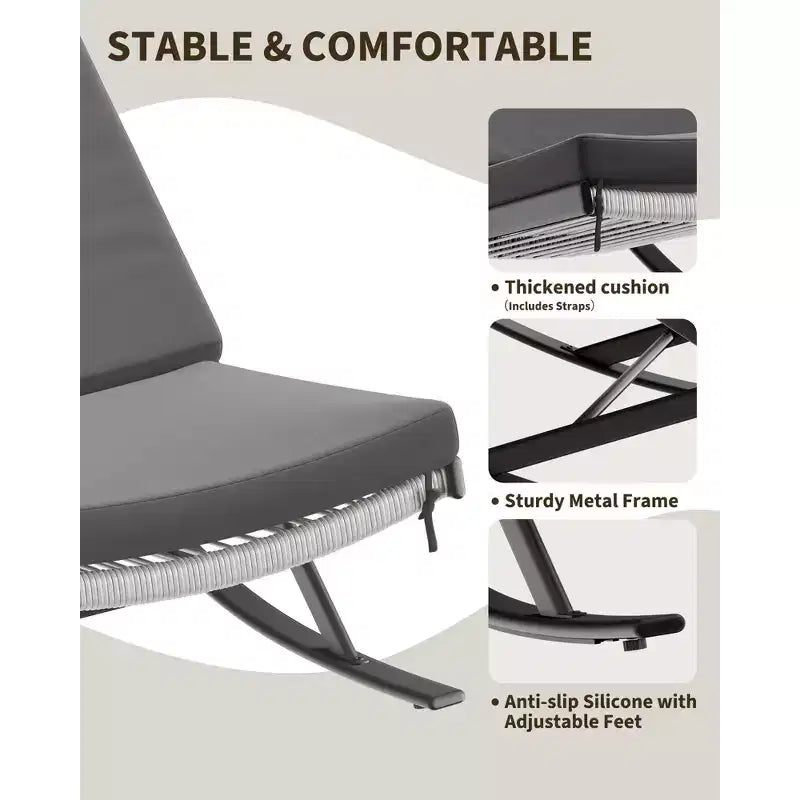 2er-Set Schaukelstühle für draußen, Patio-Stühle, Schaukelstühle, Outdoor-Lounge-Rattanstuhl mit Kissen für Veranda und Garten