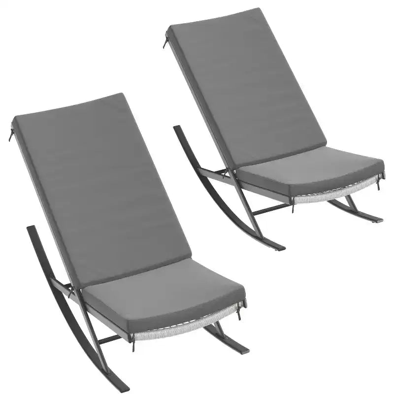 2er-Set Schaukelstühle für draußen, Patio-Stühle, Schaukelstühle, Outdoor-Lounge-Rattanstuhl mit Kissen für Veranda und Garten