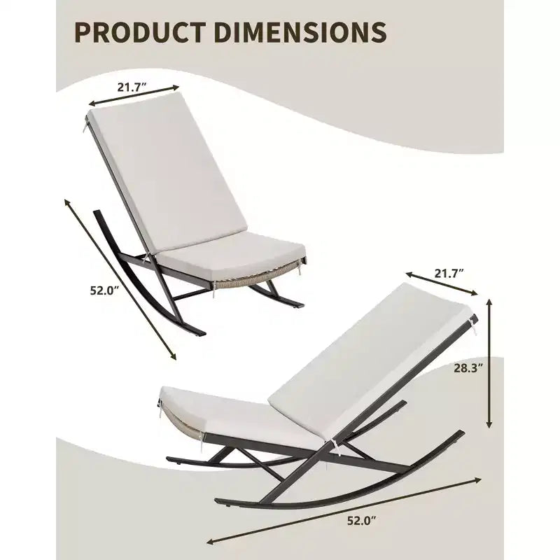 2er-Set Schaukelstühle für draußen, Patio-Stühle, Schaukelstühle, Outdoor-Lounge-Rattanstuhl mit Kissen für Veranda und Garten