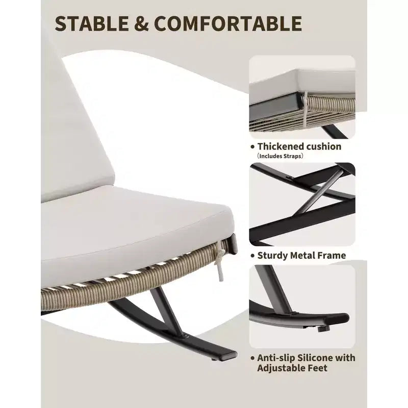 2er-Set Schaukelstühle für draußen, Patio-Stühle, Schaukelstühle, Outdoor-Lounge-Rattanstuhl mit Kissen für Veranda und Garten